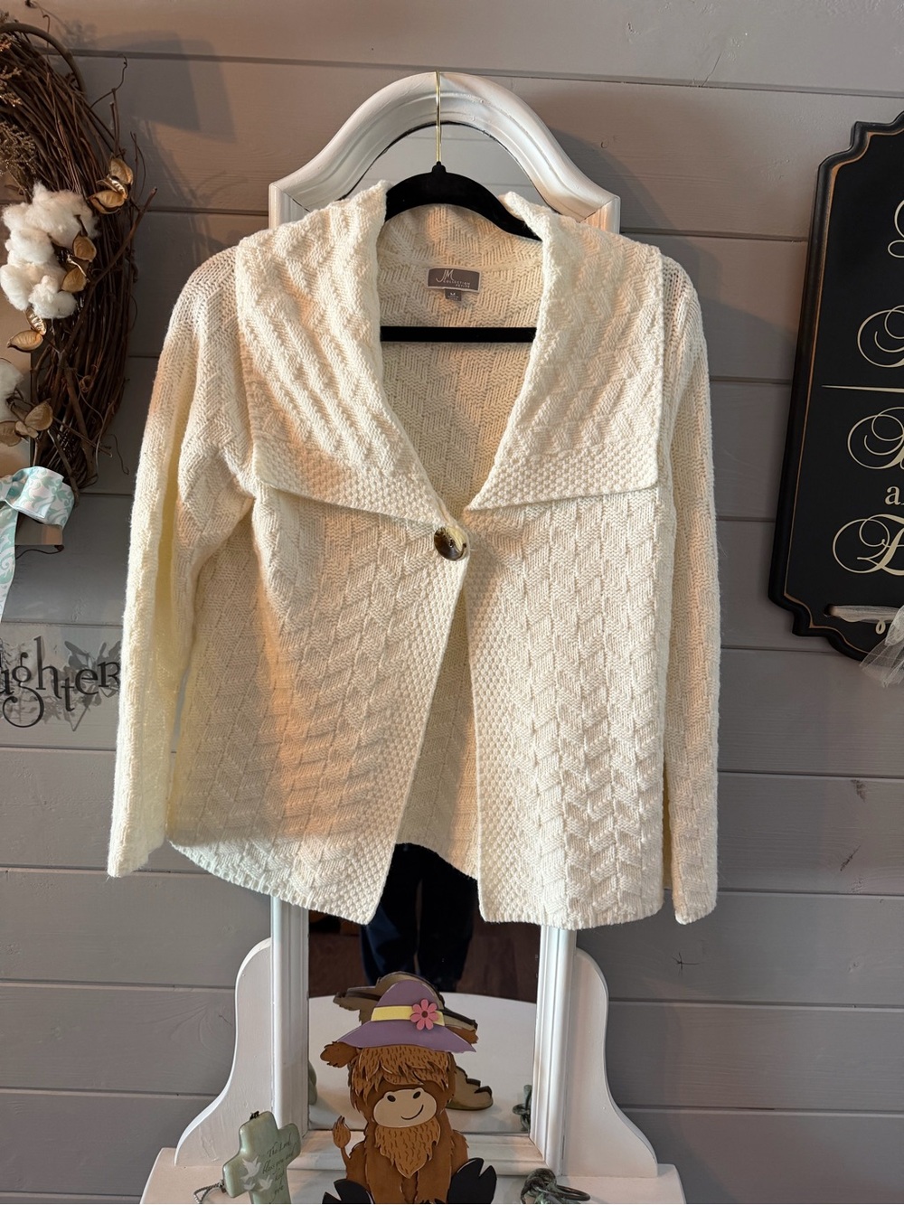 JM Collection Cream Cable-Knit Blazer with Single Button